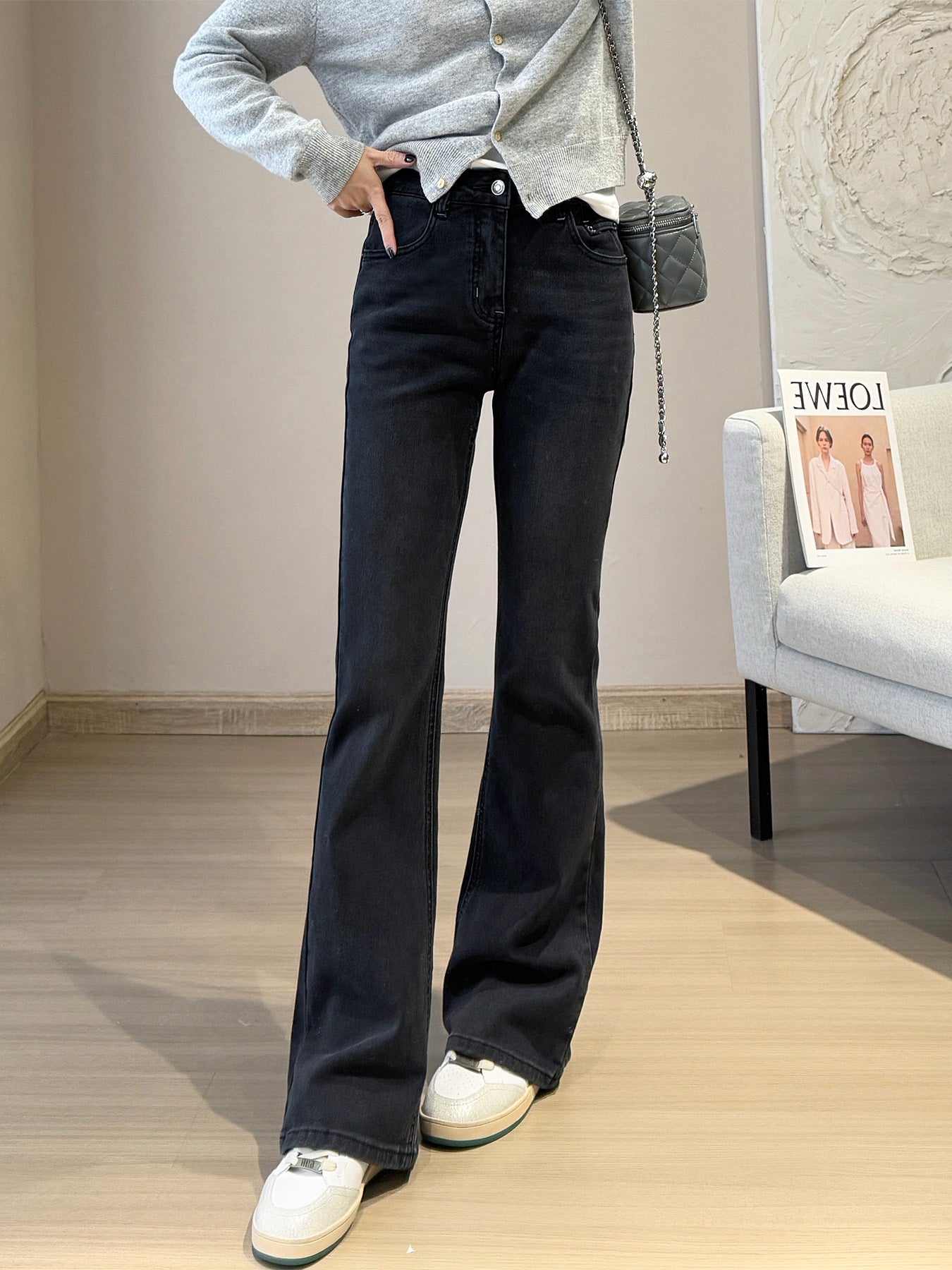Goddess Long Legs Bootcut-bukser Høj Talje Slankende Slank Mikroelastiske Små Slids