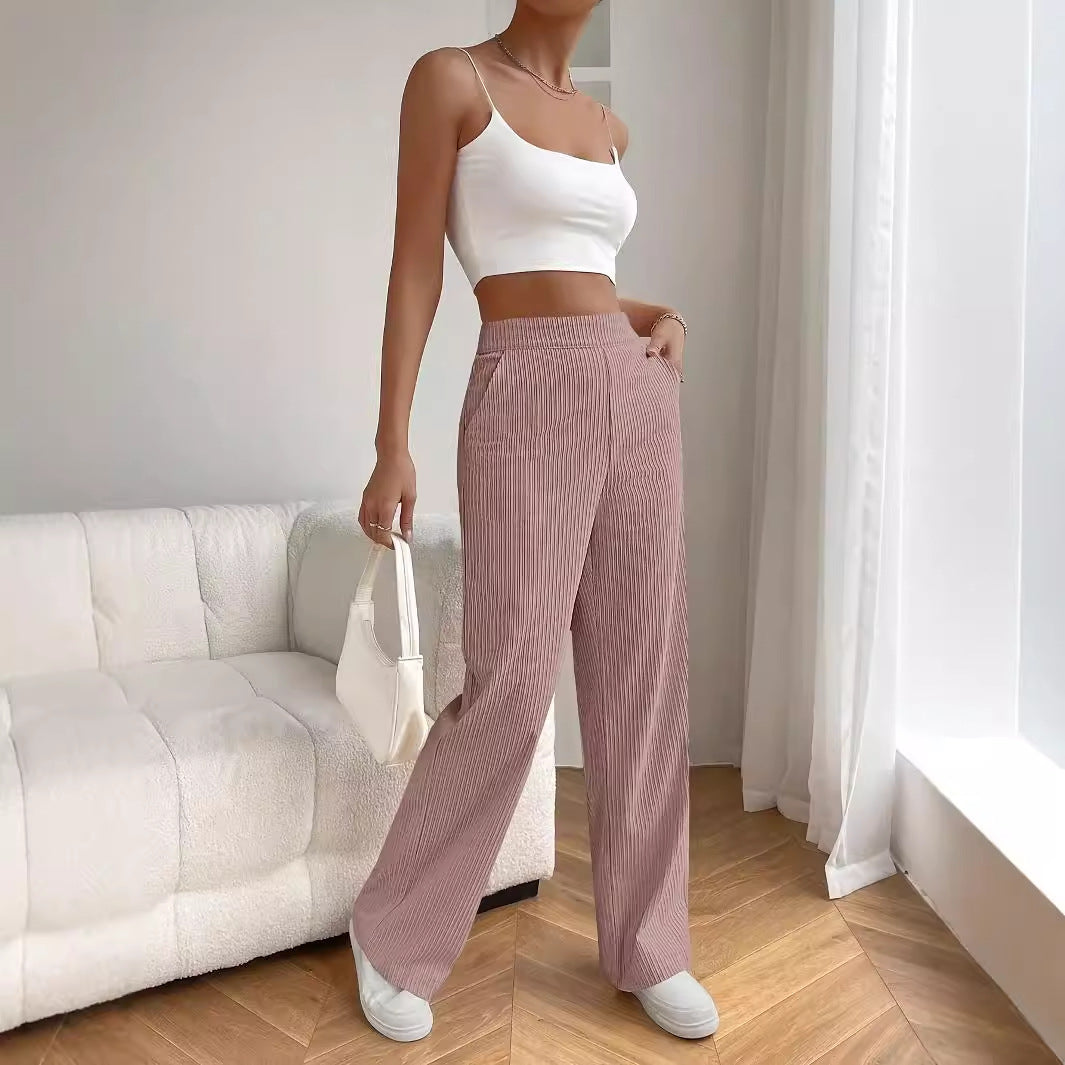 High Waist Loose Wide Legs All-matching Corduroy Casual Straight Pants