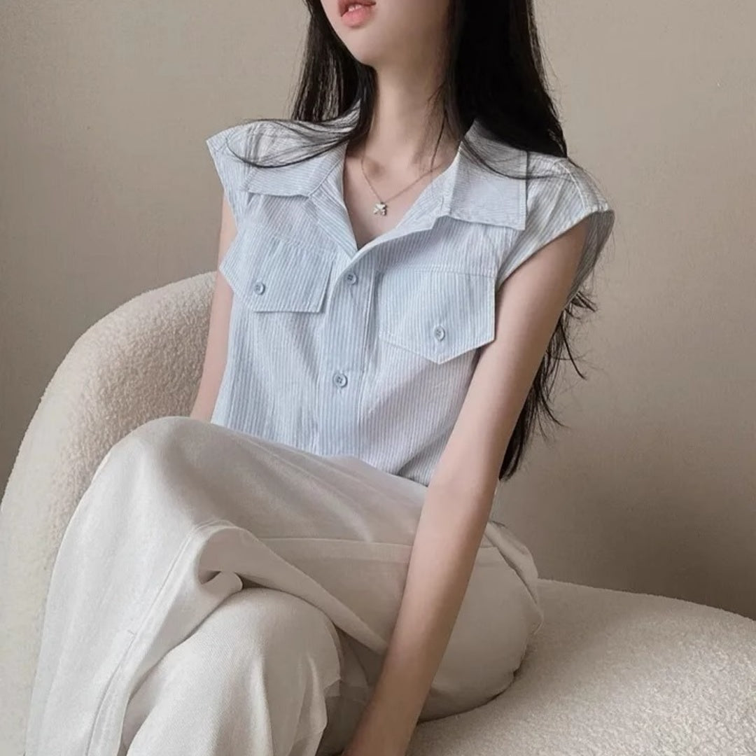 Chic sommer elegant vest med flagrende ærmer shirt vest frakke