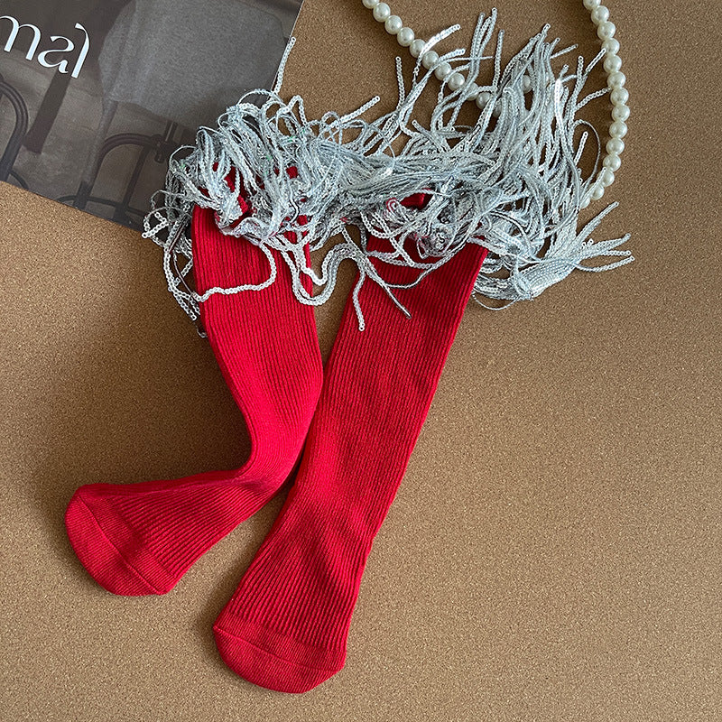Girls Sequins Tassel Calf Socks