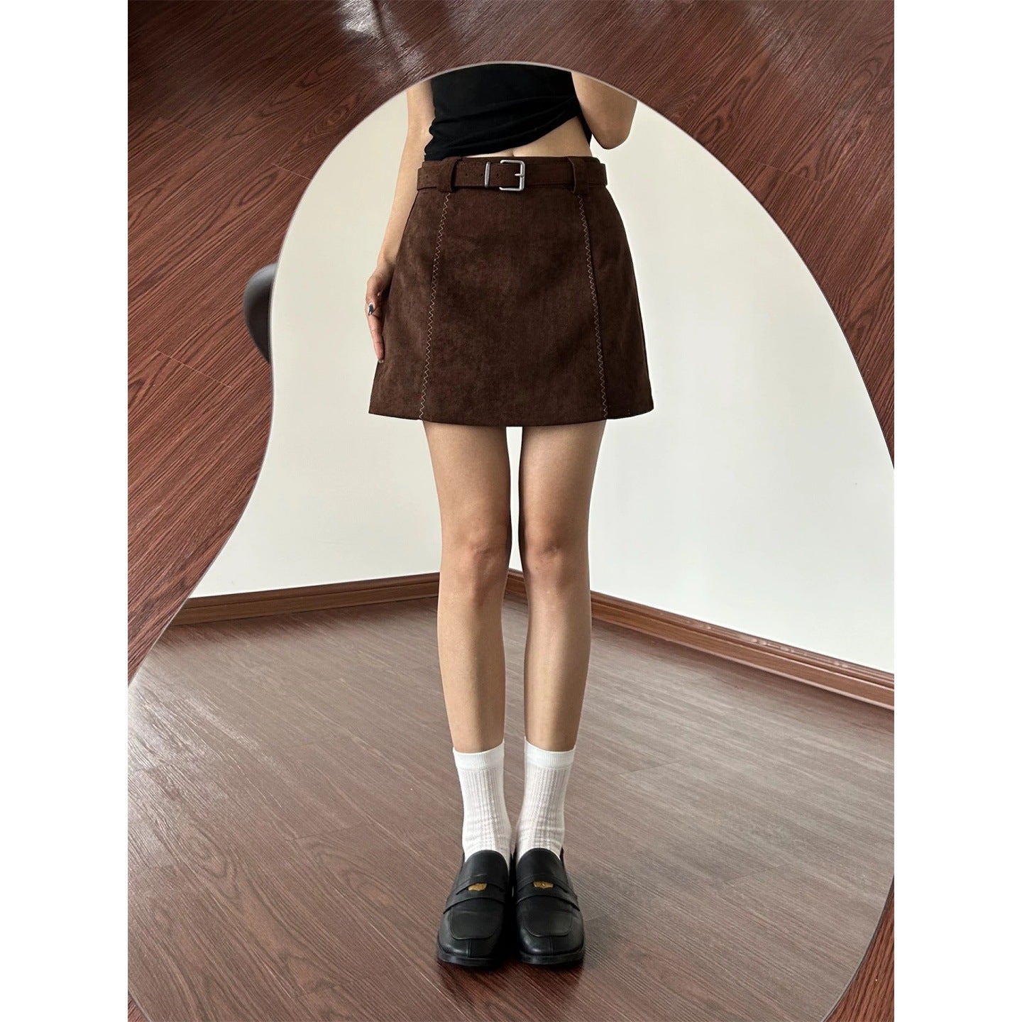 Plus-size Suede-look Pantskirt Brown Skirt For Women Fallwinter