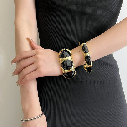 Fransk Retro Oval Sort Guld Emalje Dråbeolie Armbånd Niche Høj Sans