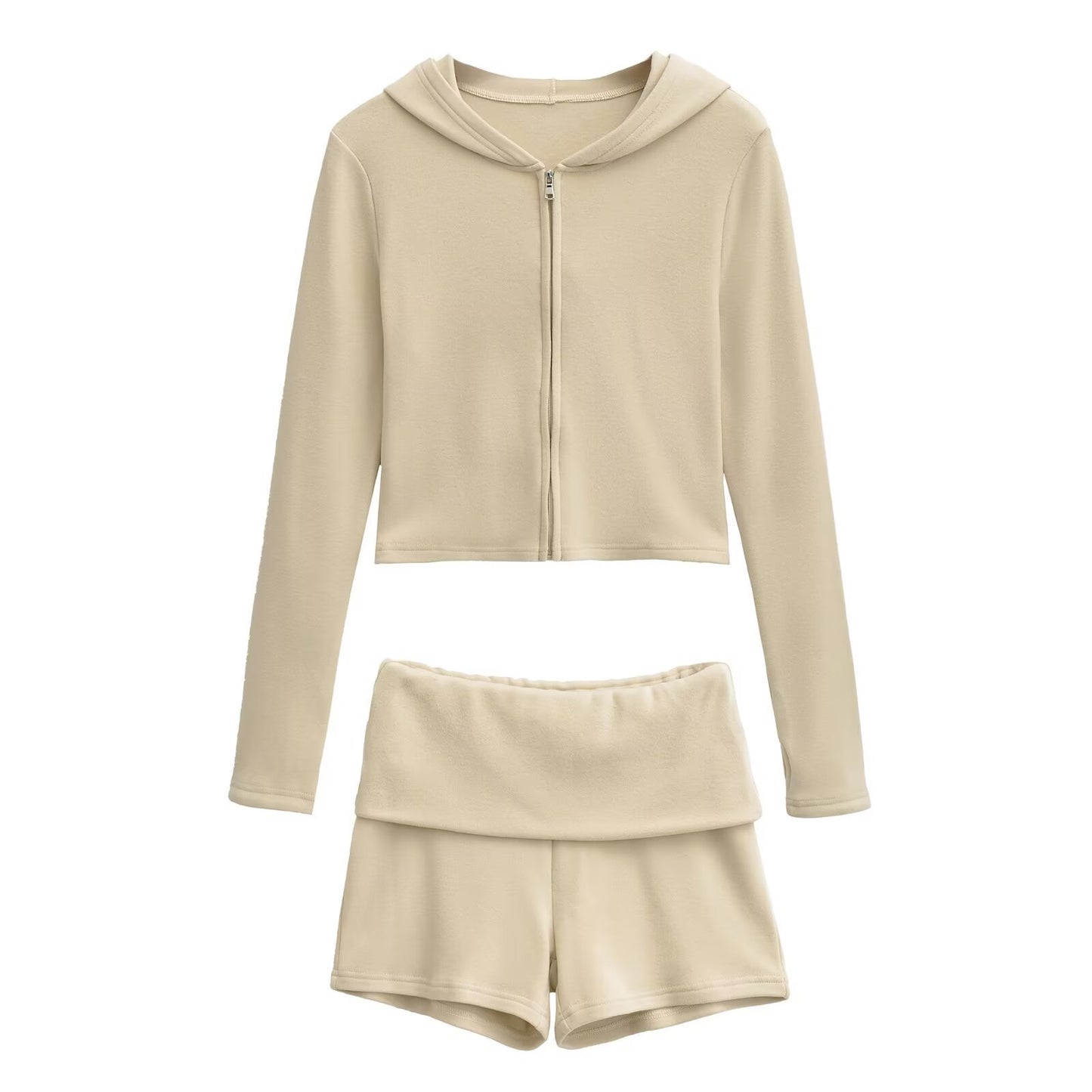 Flared Elastic-waist Bodycon Shorts Casual Set For Women