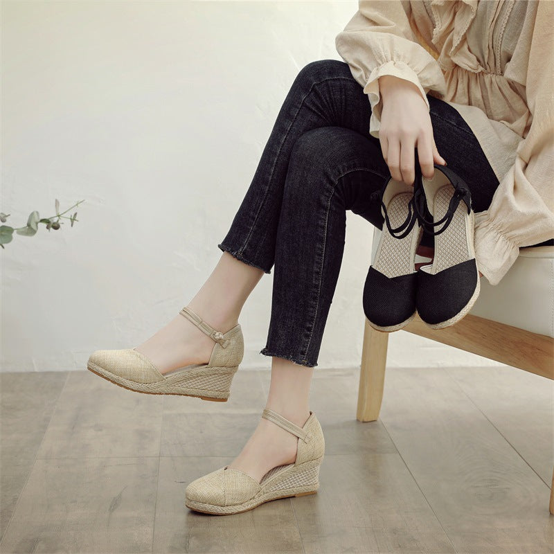 Wedge Sandals Women's Ankle-strap Buckle High Heel