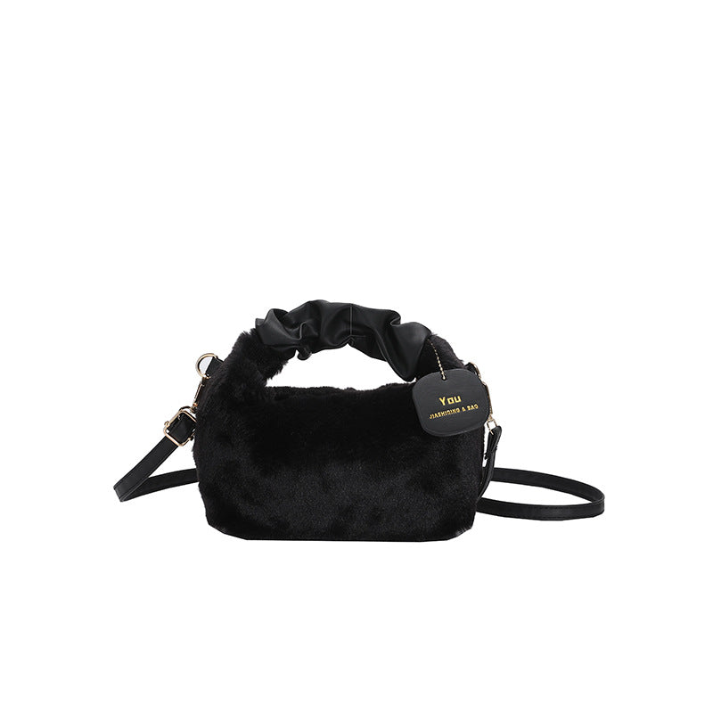 Plush Pleated Handbag Women's One Shoulder Crossbody Bag