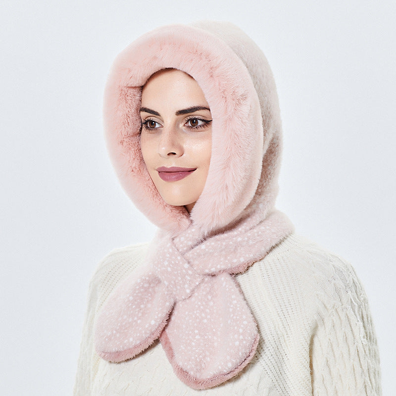 Women's All-match Plush Hooded Hat With Scarf