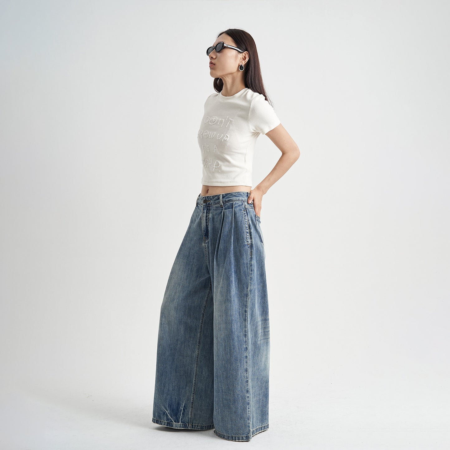Loose Washed-out Jeans Women's High Waist