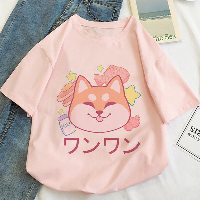 Cute Women's Cat Cartoon Pattern T-shirt