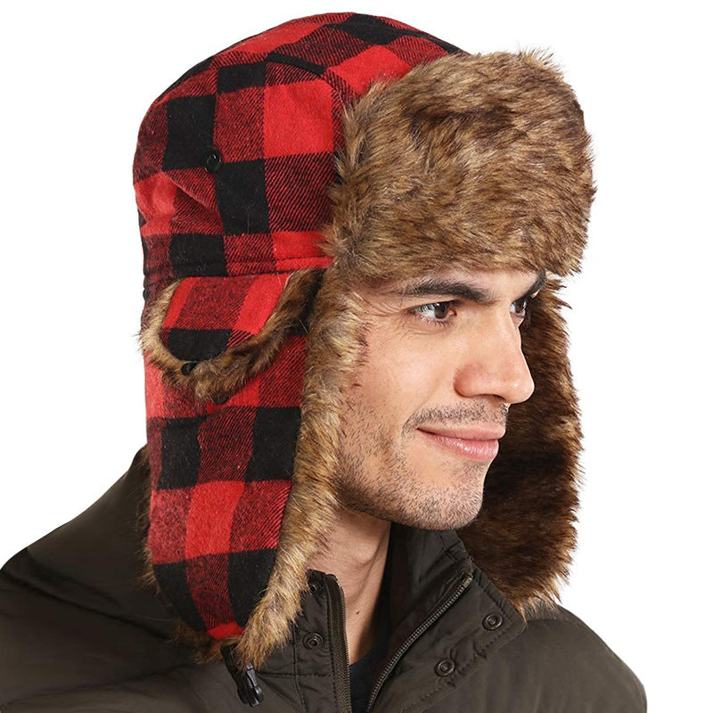 Men's And Women's Plaid Lei Feng Hat Windproof Outdoor Skiing