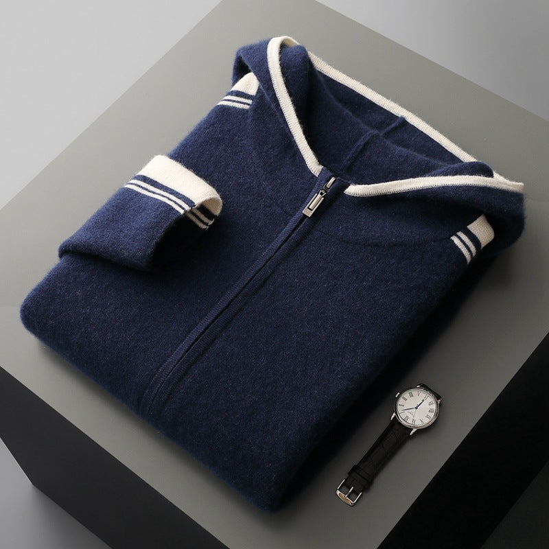 Zip-up Fleece Mock-neck Knit Base Layer Thickened Set Cardigan Sweater Casual