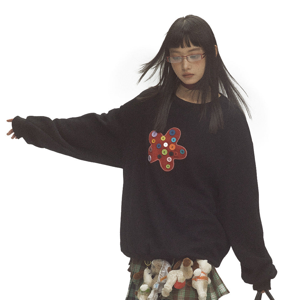 Flower Patch Loose Round Neck Sweater