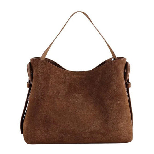 Suede And Cowhide Fashionable Crossbody Handbag For Women In Brown And Coffee Colors
