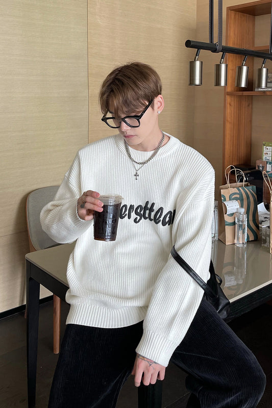 Doven Stil Tredimensionel Bogstav Rund Hals Pullover Par Sweater
