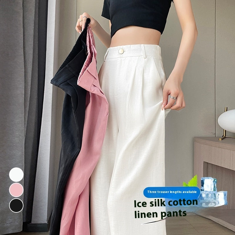 Linen Wide-leg Pants Ice Silk High Waist Straight Casual Pants