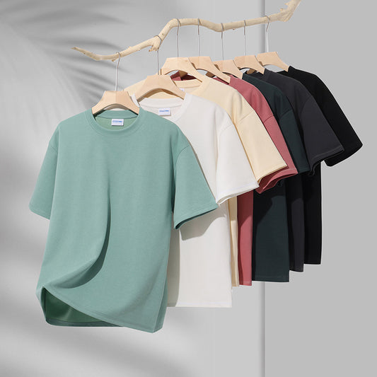 Fashion Men's And Women's Couple's Clothes Loose Shoulder Solid Color Base Shirt