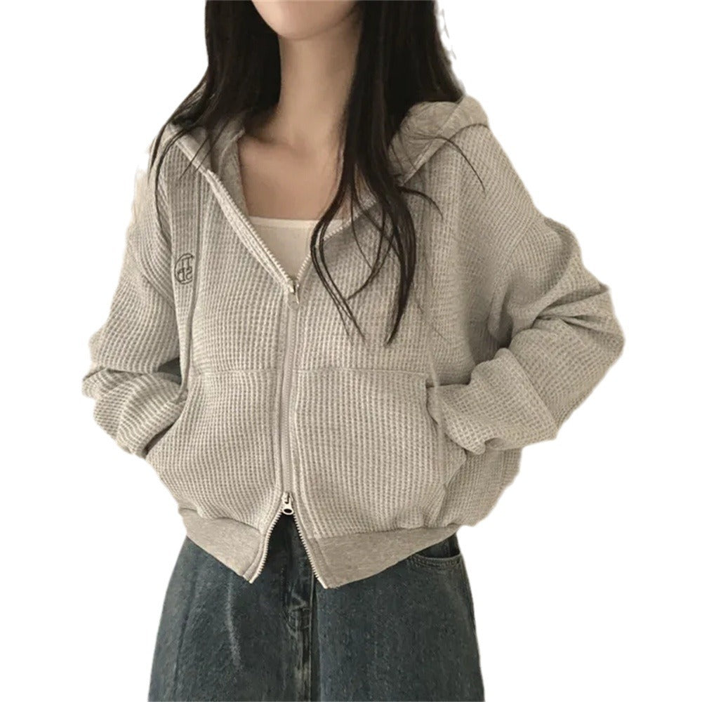Korean Style Hooded Thin Waffle Sweater