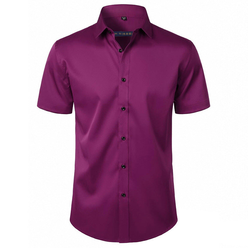 Solid-color Stretchy Cardigan Wrinkle-resistant Long-sleeve Shirt