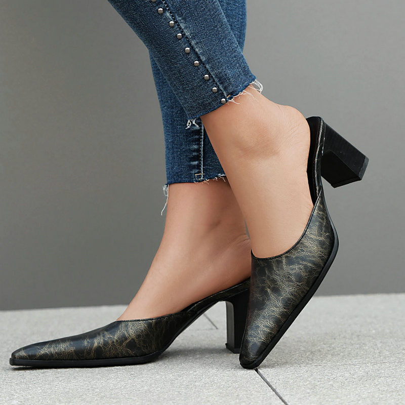 Retro British-style Square-toe High-heeled Outdoor Womens Sandals