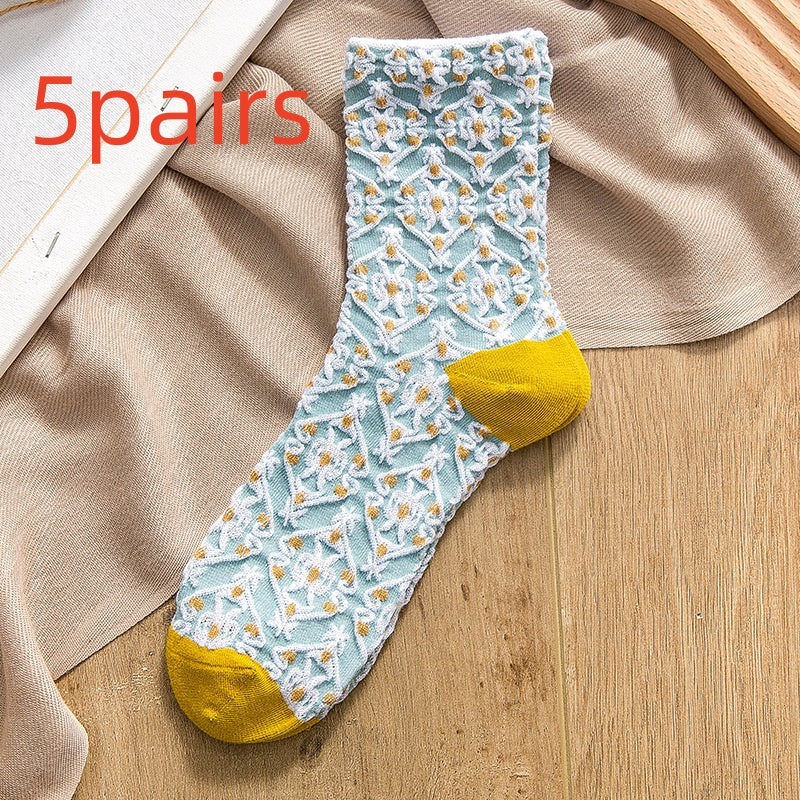 Retro Three-dimensional Relief Socks Women's Tube Flowers Casual Wear
