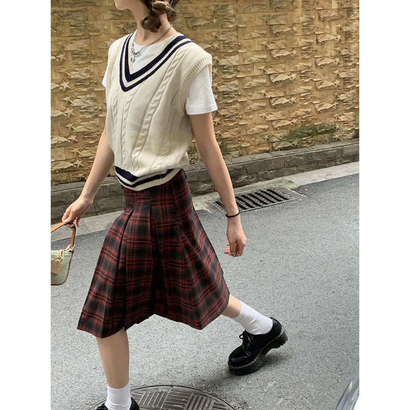 Line Plaid Skirt Women's High Waist Design Sense