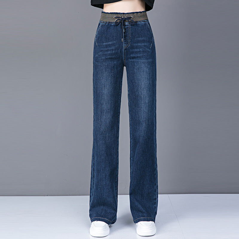 Plus Size High Waist Straight Drooping Pants Jeans Mop Pants Bell-bottom Pants