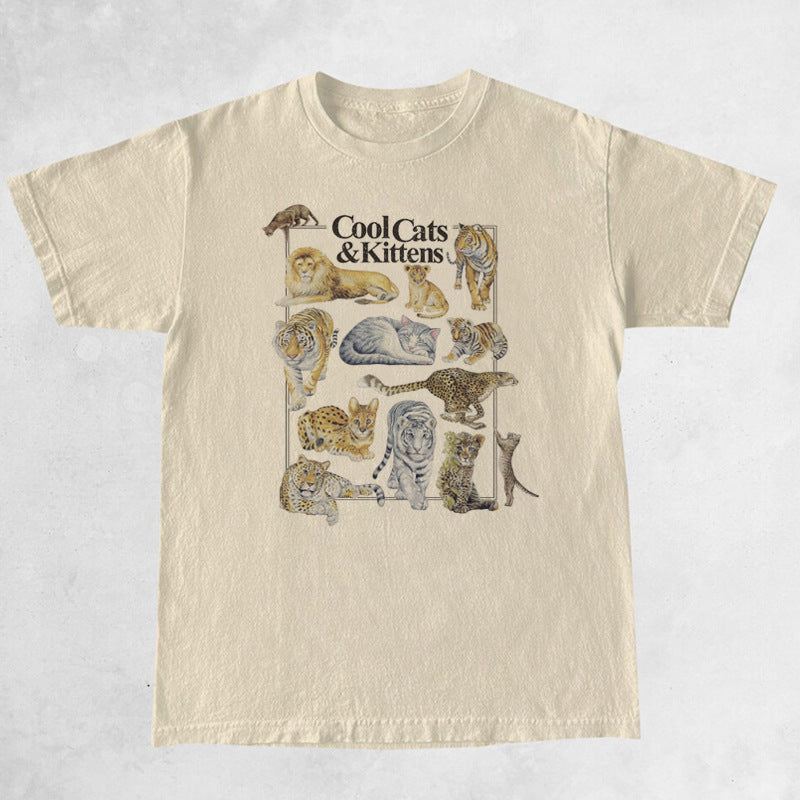 Printet Cool Cat Vintage T-shirt Unisex