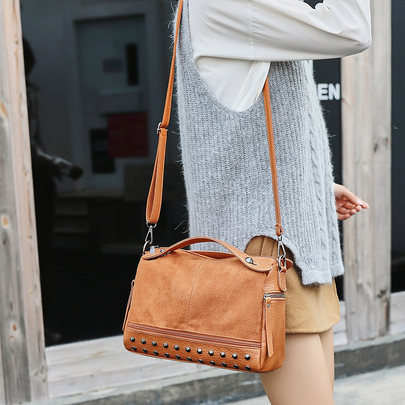 Fashion All-match Fashion Frosted Women's Retro Rivet Handbag