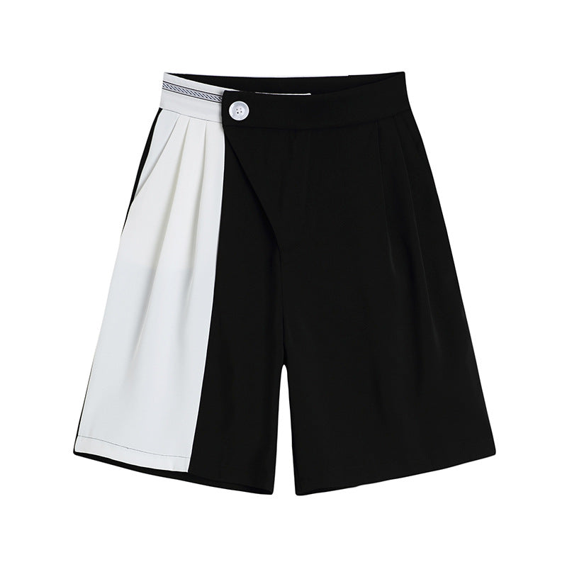 Contrasting Color Stitching All-match Loose High-waist Five-point Casual Pants