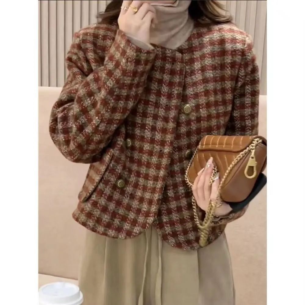Grid Petite Fashion Casual Versatile Short Jacket