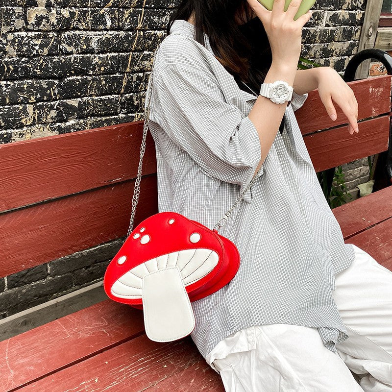 Cute Mushroom Bag Personality Cartoon Bag Chain Contrast Color Stitching Shoulder Bag
