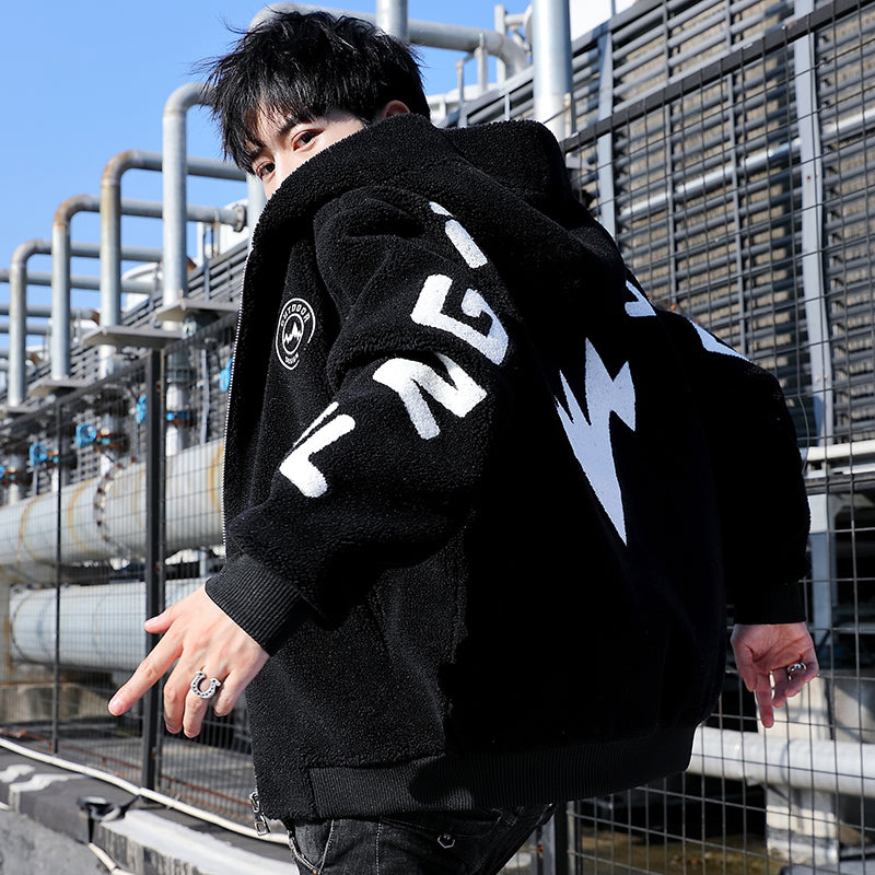Winter Thickened White Imitation Sheep Cut Men's Coat