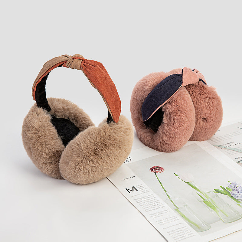 New Two-color Headband Folding Lazy Rabbit Fur Warm Earmuffs