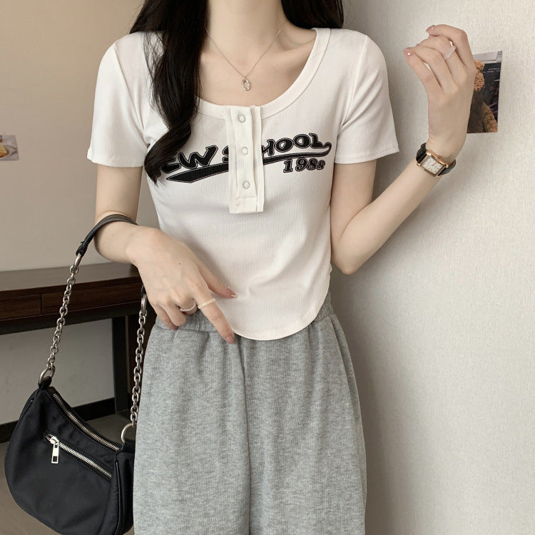 Design Sense Letter Printed Short Sleeve T-shirt