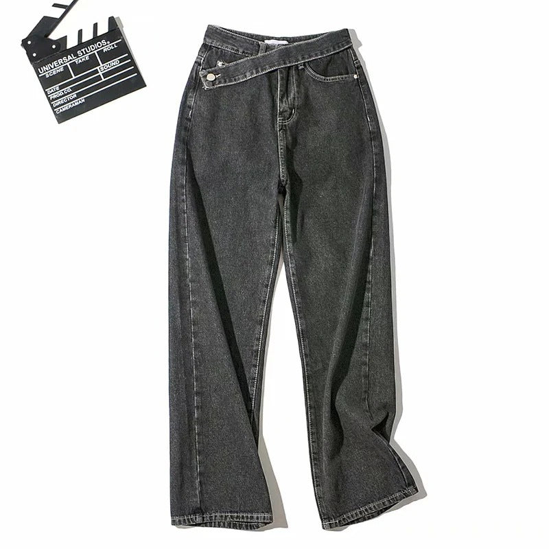 High-waisted Straight-leg Wide Floor-length Denim Jeans