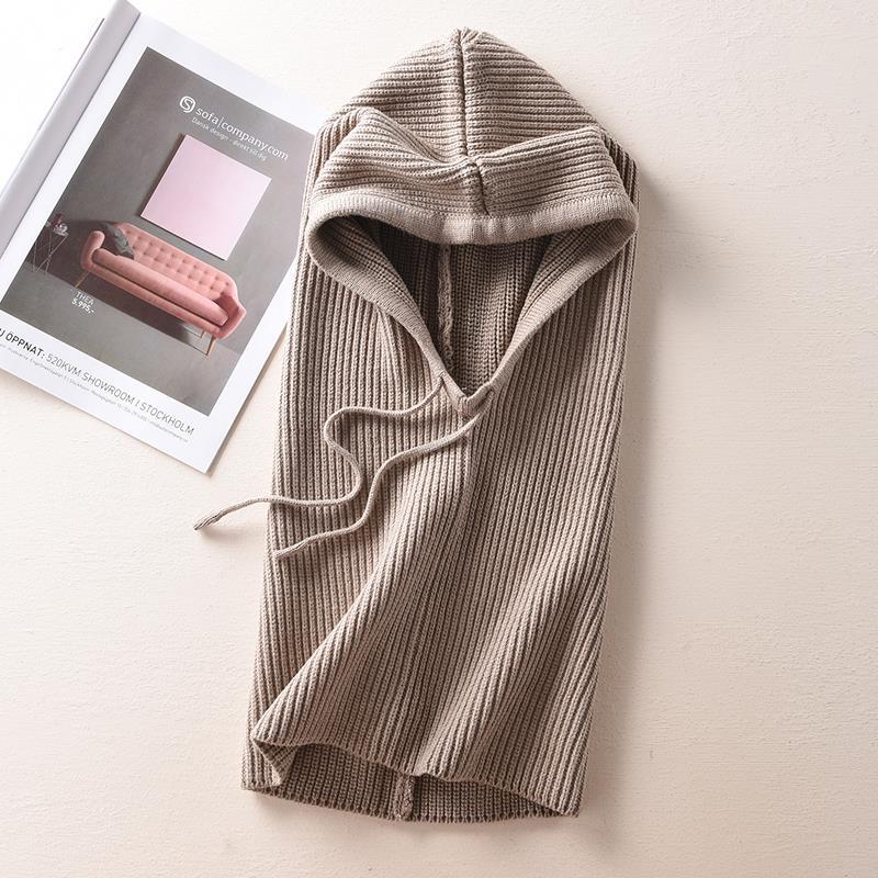 Women's Solid Color Cashmere Sweater Hat And Scarf In One