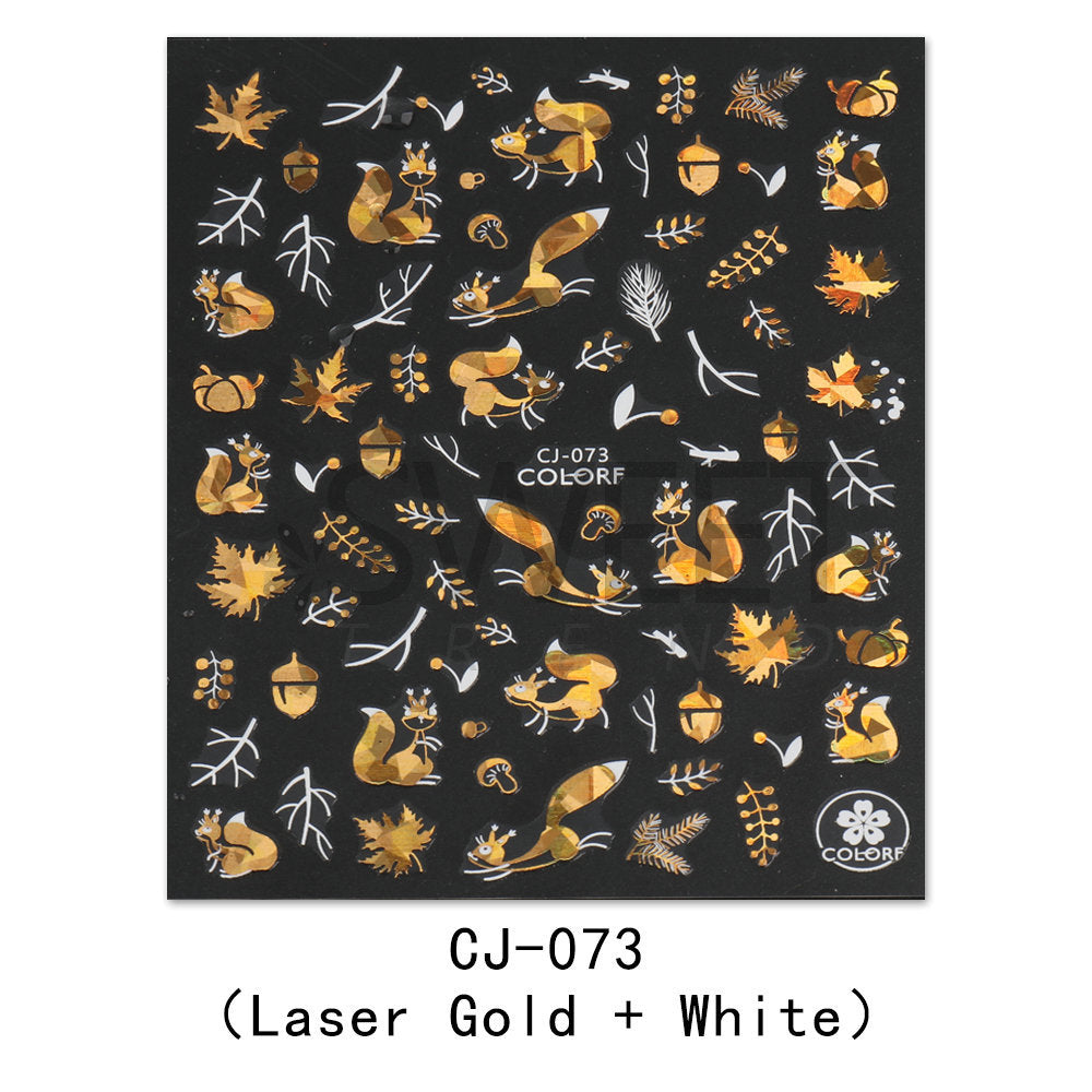 Nail Sticker Laser Golden Maple Leaf Letter Fan 3D
