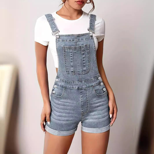 Slim-fit denim-smækbukser med stropper