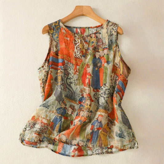 Women's Ramie Pullover Printed Slimming Comfortable Vest