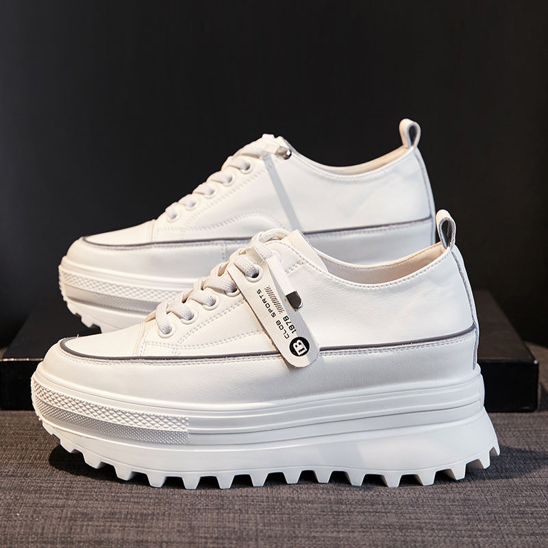 Inner Heightened Leather Casual Shoes With Round Toe