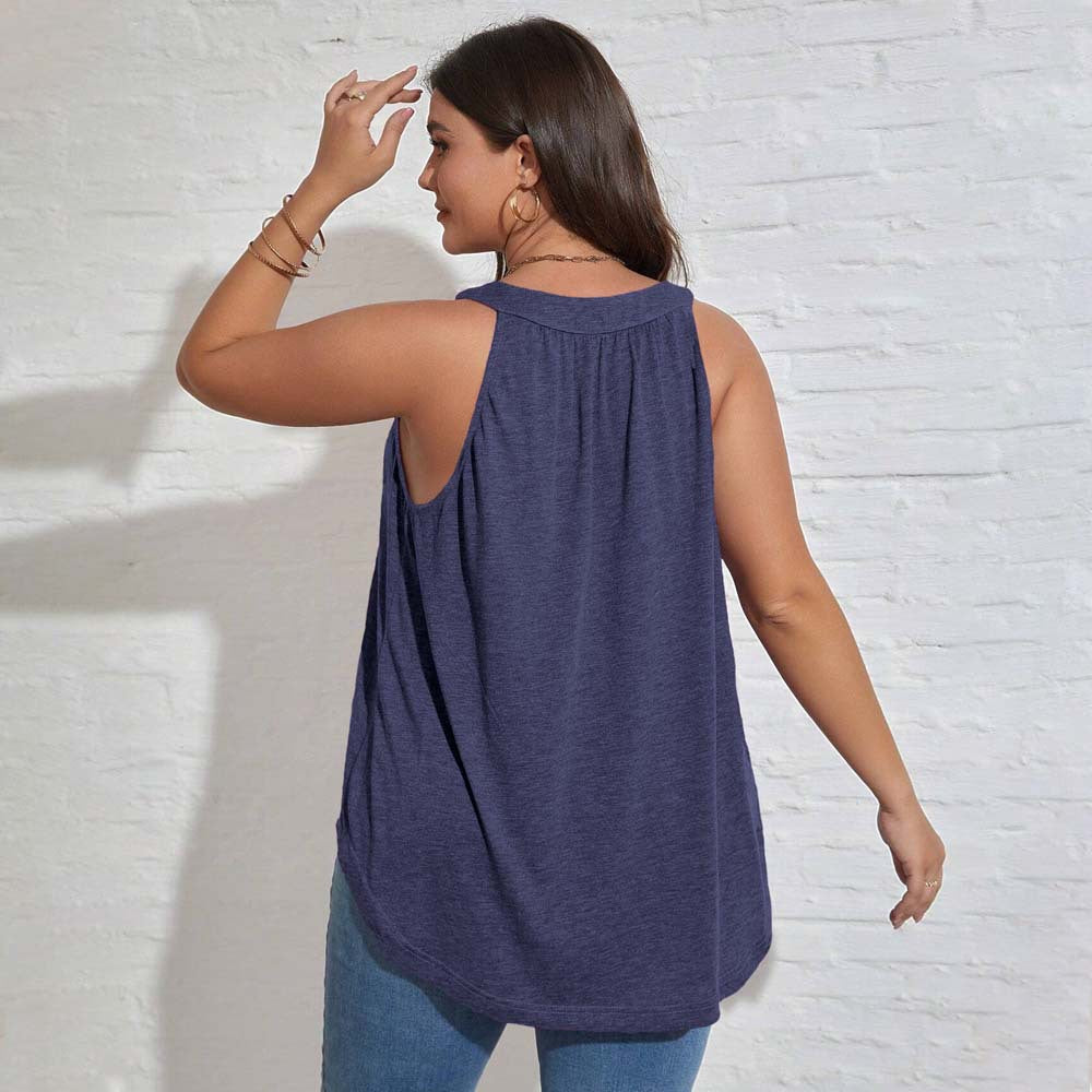 Loose Casual Sleeveless Women's T-shirt With U-neck