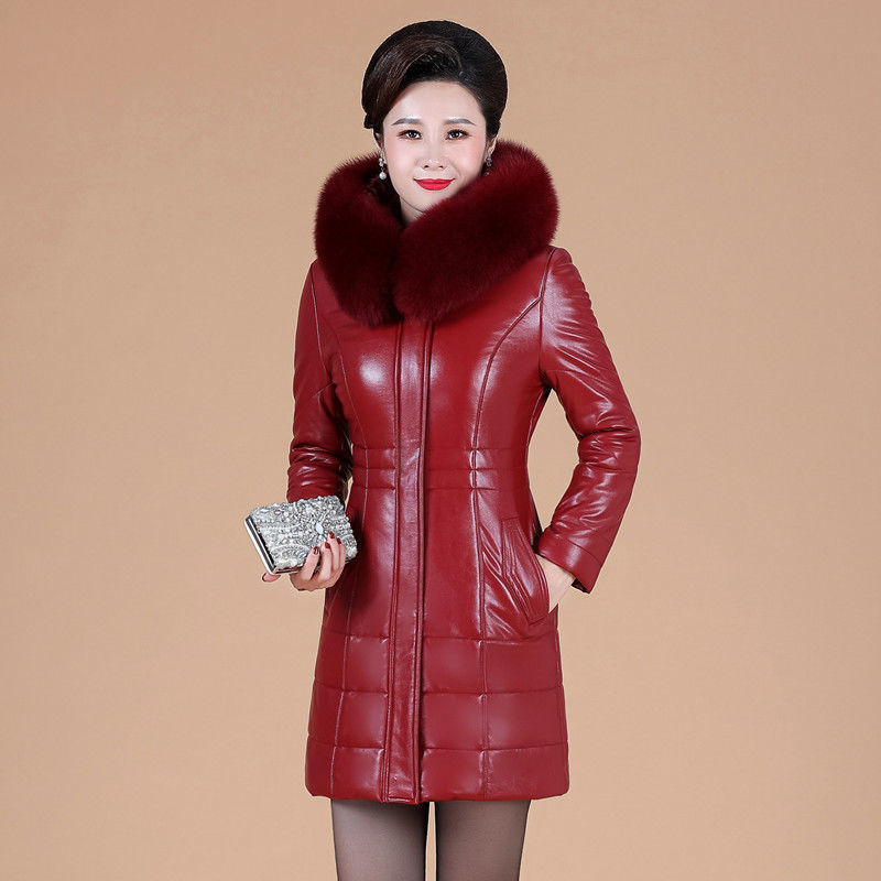 Middle-aged And Elderly Women's Thickened Genuine Leather Down Jacket