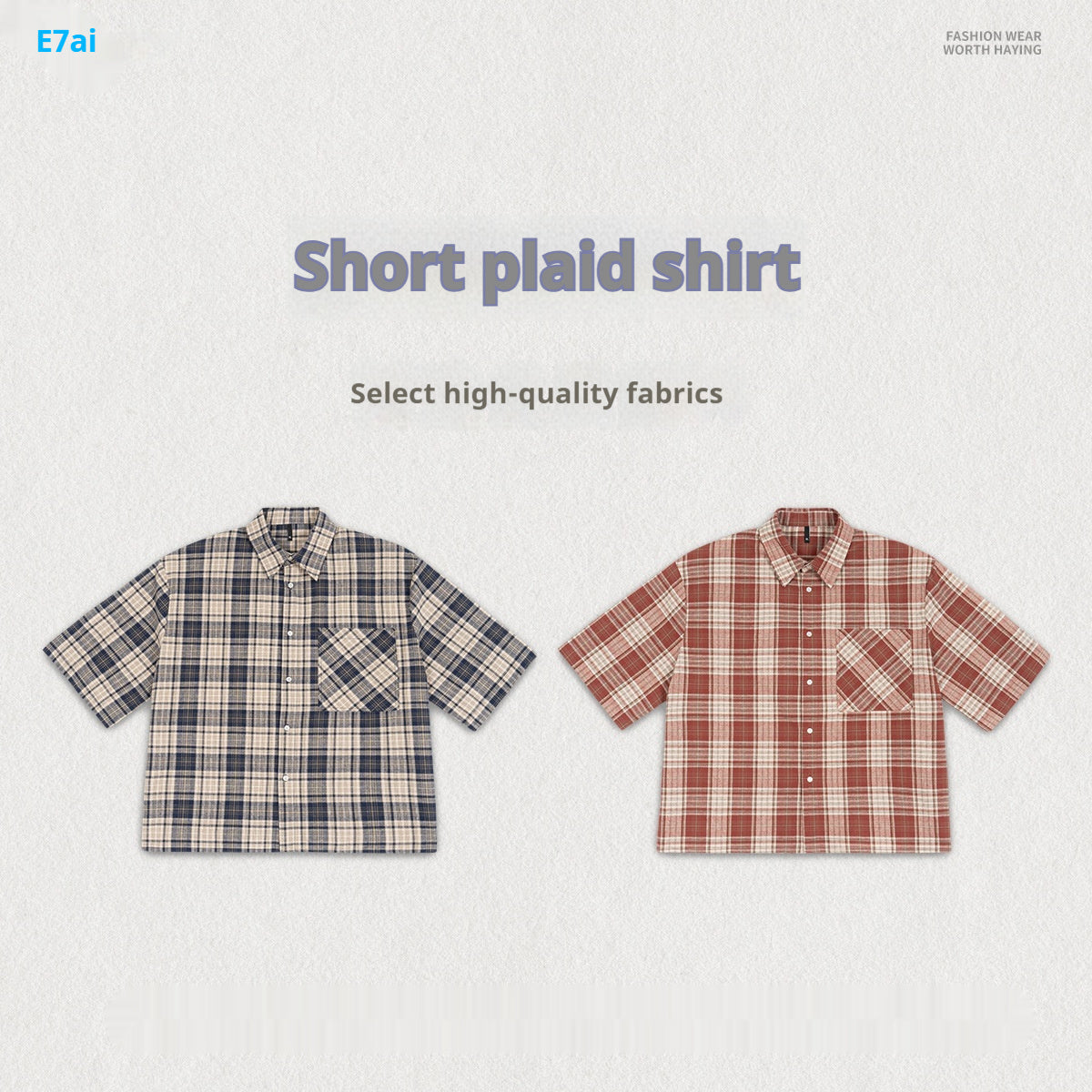 Loose Short Plaid Casual Fashion Short Sleeve Shirt