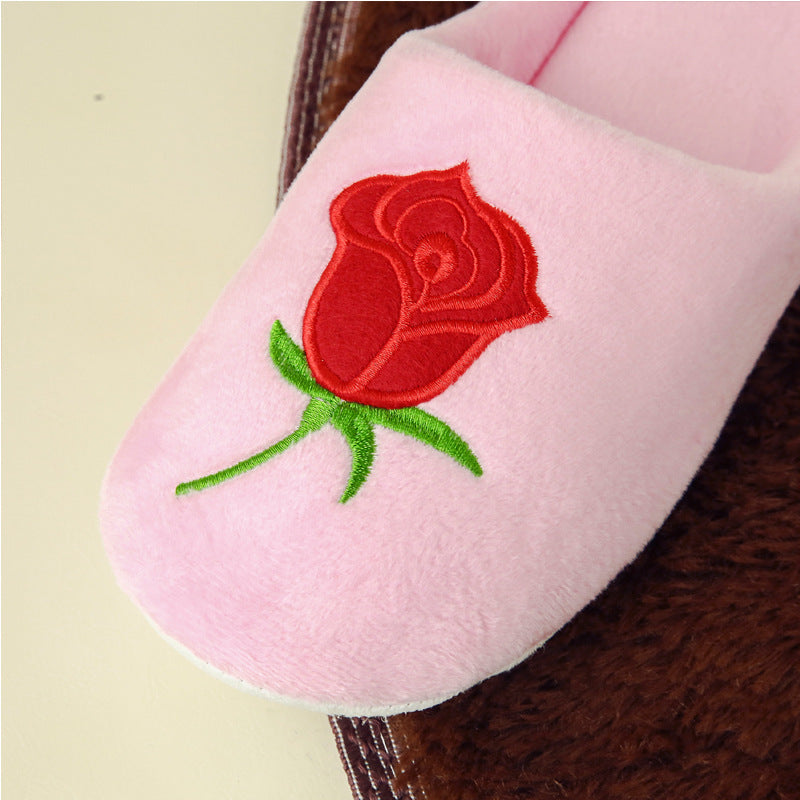 Rose Embroidered Soft Bottom Home Indoor Non Slip Cotton Slippers