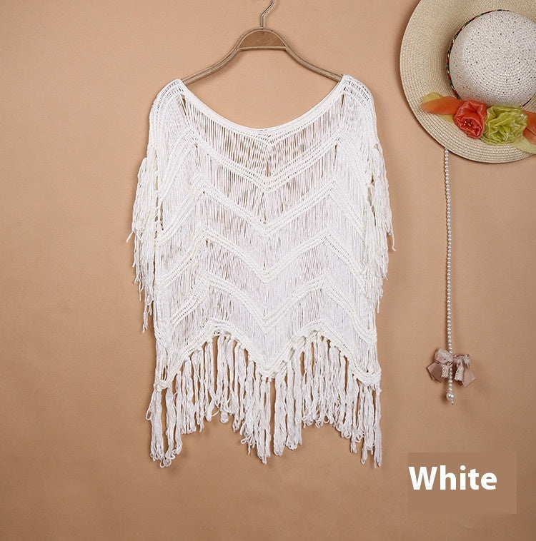 Bohemian Beach Cover-up Hollow Hand Crocheting Tassel Patchwork Top