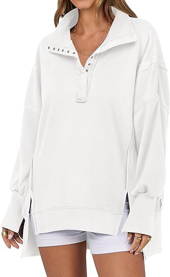 Decorative Moulding Design Blouse Split Lantern Sleeve Polo Collar Sweatshirt