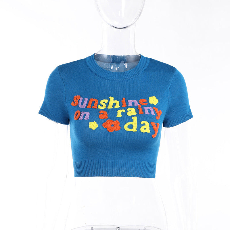 Towel Embroidered Cropped Slim Top