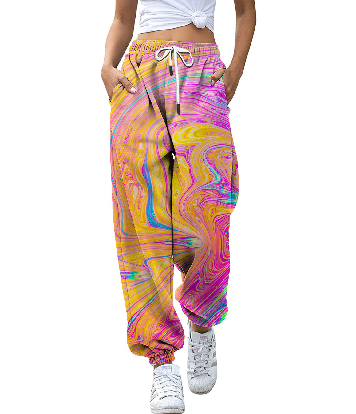 High Waist Drawstring Sports Pants Digital Printing Trousers Loose Casual Jogger Pants