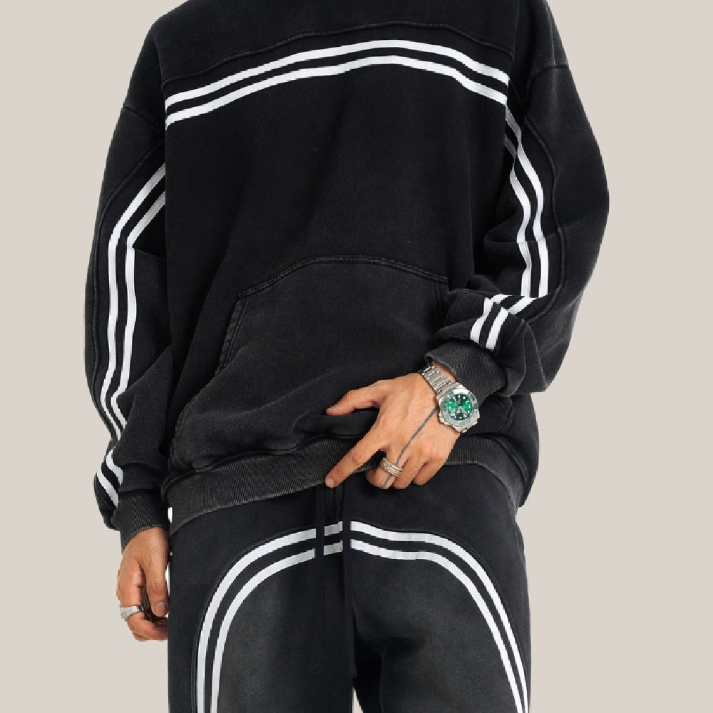 Men's Ribbon Zipper Hooded Sweatshirt