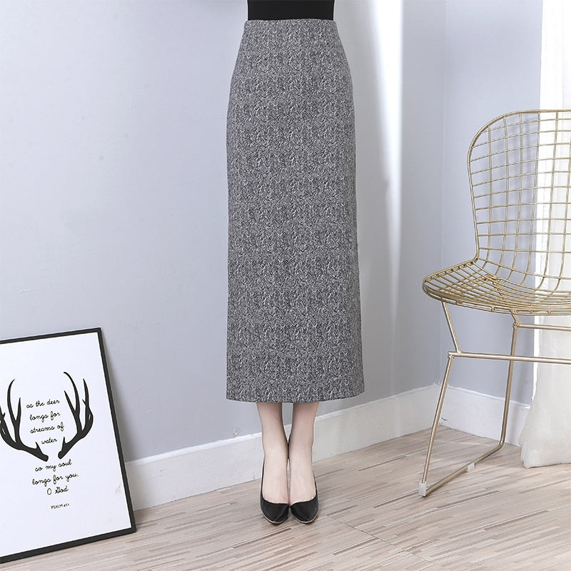 Plaid Woolen Hip-wrapped Skirt Retro Side Slit Women's Slim Straight Skirt Thickened Long Skirt