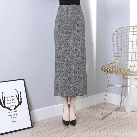 Plaid Woolen Hip-wrapped Skirt Retro Side Slit Women's Slim Straight Skirt Thickened Long Skirt